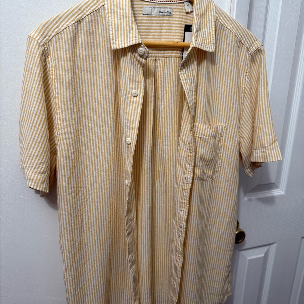 Men's Beige Striped Button Down Shirt